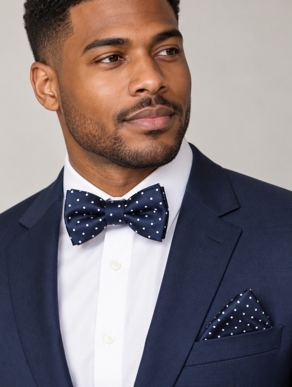 H&M Men's NWT Navy Blue Polka Dot Bow Tie Pocket Square Set Pre-Tied Formal